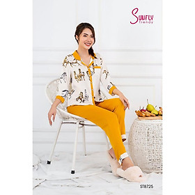 Bộ đồ mặc nhà nữ pijamas lụa SUNFLY áo tay lỡ, quần dài ST8725