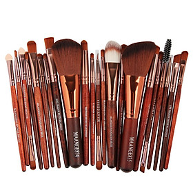 22pcs Wooden Handle Professional Cosmetic Makeup Brush Kit Face Foundation Eyeshadow Eyeliner Set Black Brown