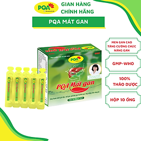 PQA Mát Gan hộp 10 ống gồm các thảo dược giúp thanh nhiệt giải độc, mát gan, giải độc gan, hạ men gan, tăng cường chức năng gan dùng trong các trường hợp suy giảm chức năng gan do uống nhiều thuốc tây, dùng nhiều bia rượu.