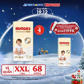 Tã quần Huggies Skin Perfect Mega Jumbo XXL64+4 miếng với 2 vùng thấm giảm kích ứng da