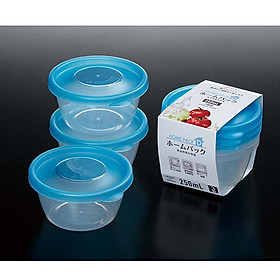 Bộ 2 set 3 hộp đựng thực phẩm nắp tròn nắp xanh K293-3 250ml Nội địa Nhật Bản