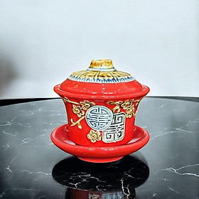 Bộ đồ thờ RỒNG VIỆT men đỏ sen đắp nổi Bát Tràng tinh xảo, hoàn hảo cho thờ thần tài và thờ Phật