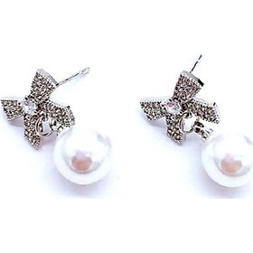 Bông Tai Bạc S925 Họa Tiết Nơ Đính Đá Xinh Xắn Đính Ngọc Trai Siêu Hot