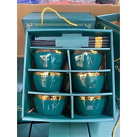 Mua BỘ 6 BÁT SỨ VIỀN MẠ VÀNG HOÀNG GIA SANG TRỌNG KÈM ĐŨA
