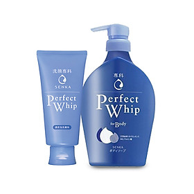 Combo Sữa tắm dưỡng ẩm Senka Perfect Whip 500ml và Sữa rửa mặt sạch ẩm mịn tự nhiên với bọt tơ tằm trắng Perfect Whip 120g