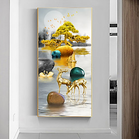 Mua Tranh Treo Tường Trang Trí Canvas - Tranh Đơn 2 Chú Hươu Bên Sông