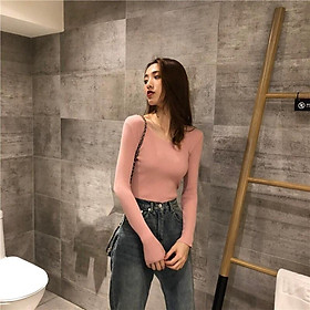 Áo len gân cổ tim đơn giản nhiều màu al56