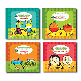 Bộ 04 cuốn Sách Vải SONG NGỮ Mix & Match: Gọi tên cảm xúc + Phương tiện giao thông + Các loại hoa quả + Động vật "