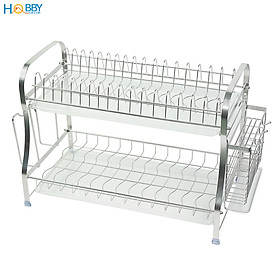 Kệ chén đa năng 2 tầng inox 304 có khay hứng nước Hobby Home Decor KC2M kèm ống đũa và khay thớt