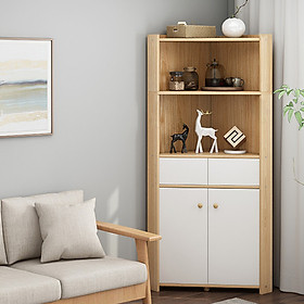 Triangular corner cabinet with 2 floors, 2 doors, 150cm multi-purpose wooden corner cabinet DH-BGK2032 Random color delivery