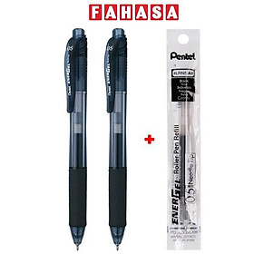 Vỉ 2 Bút Bi Gel EnerGel 0.5 mm Kèm Ruột LR5-A - Pentel VBLN105-A - Mực Đen