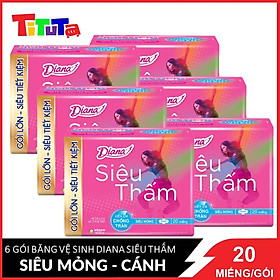 Bộ 6 Băng vệ sinh Diana siêu thấm siêu mỏng có cánh (gói 20 miếng)