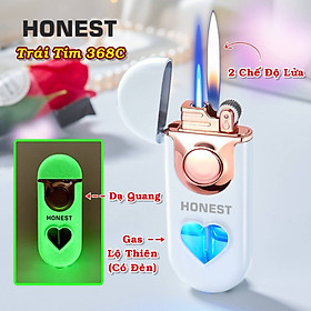 Hột quẹt bật lửa Honest 2 chế độ lửa có đèn hình trái tim phát sáng dạ quang - xài gas