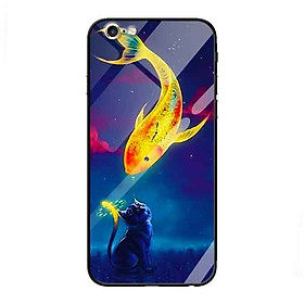 Ốp lưng kính cường lực cho iPhone 6 /6s Nền Cá Chép và Mèo - Hàng Chính Hãng
