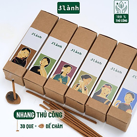 Nhang Thủ Công 3 Lành Hộp 30 Que Nhiều Mùi 100 % Tự Nhiên Tặng Kèm Đế Chăm Không Hóa Chất Xông Thơm - Xô Thơm - White Sage