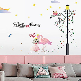 Decal dán tường công chúa nhỏ và con hạc hồng sk9352