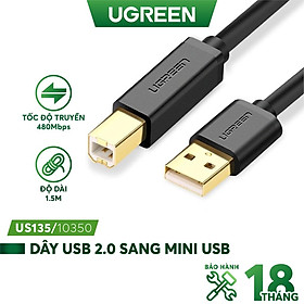 Dây máy in USB 2.0 chuẩn A đực sang chuẩn B đực độ dài từ 1-5m UGREEN US135 hàng chính hãng