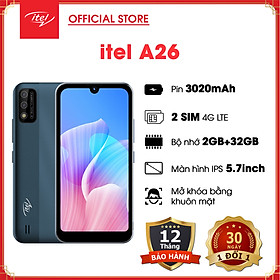 Điện thoại thông minh itel A26 - giá rẻ | 2 Sim 2 Sóng 4G LTE | Màn hình IPS 5.7" HD+ | RAM 2GB + ROM 32 GB (Hỗ trợ thẻ nhớ 32 GB) | Mở khoá bằng Gương Mặt | Chính Hãng bảo hành 12 tháng| 1 đổi 1 trong 30 ngày