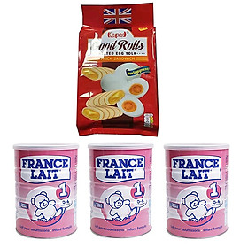 Combo 3 hộp Sữa bột France Lait số 1 (900g) - Dinh dưỡng cho trẻ từ 0 -6 tháng tuổi - Tặng kèm 01 gói bánh quế cuộn hiệu Kapad 320g vị trứng muối