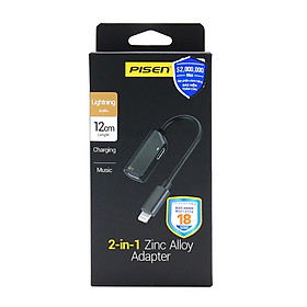 Đầu chuyển Pisen 2-in-1 Zinc Alloy (Sạc, nghe nhạc, thoại, Dual Lightning ) - Hàng Chính Hãng