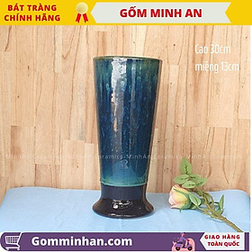 Mua Bình Hoa Lọ Hoa Màu Xanh Dáng Cao Miệng Rộng Men Hỏa Biến Xanh Ngọc- Gốm Sứ Bát Tràng- Gốm Minh An