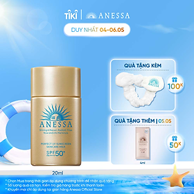 Kem chống nắng dạng sữa dưỡng da kiềm dầu bảo vệ hoàn hảo Anessa Perfect UV Sunscreen Skincare Milk SPF 50+ PA++++ 20ml