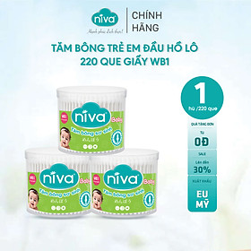 Hũ Xoay Tăm Bông Niva Cho Trẻ Em 220 Que Thân Giấy Đầu Hồ Lô WB1 Bông Tự Nhiên Thuần Khiết An Toàn