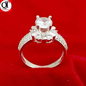 Nhẫn nữ Bạc Quang Thản ổ cao gắn kim cương nhân tạo chất liệu bạc ta - QTNU19