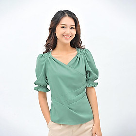 Áo kiểu nữ thời trang Eden tay phồng cổ đắp chéo tôn dáng. Chất liệu mềm mại, thoáng mát - ASM103