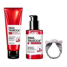 Combo Sữa Rửa Mặt + Serum Dưỡng Phục Hồi, Cải Thiện Vết Thâm, Sẹo Some By Mi Snail Truecica Miracle Repair (SRM+SERUM) + Tặng Kèm 1 Băng Đô Tai Mèo Xinh Xắn ( Màu Ngẫu Nhiên)