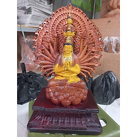 Mua Tượng phật thiên thủ thiên nhãn phật nghìn mắt  nghìn tay bằng gỗ hương đá pu giả cổ kt 20×15×30cm +lá chắn hào quang cao tổng 35cm