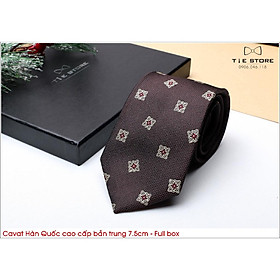 Cà Vạt Nam Bản Trung 7.5Cm màu nâu hoa tiết vuông - Cavat Hàn Quốc Cao Cấp Full box