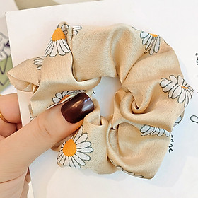 Dây buộc tóc Scrunchies lụa in hoa cúc HD98