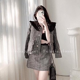 Chân váy dạ ghi kẻ đen