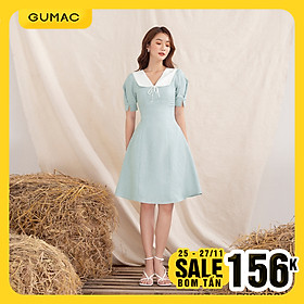 Đầm nữ GUMAC DA1004 thiết kế cổ trắng đăng ten phong cách hiện đại