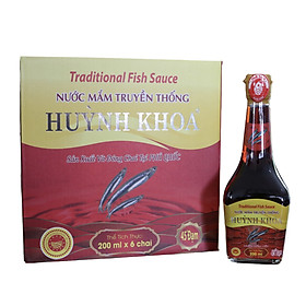 Đặc Sản Kiên Giang - Nước mắm truyền thống Phú Quốc Huỳnh Khoa - 45 độ đạm - Chai 200ml hộp 6 chai