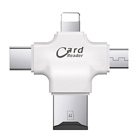 TF Card Reader 4-in-1 TF Memory Card Reader Adapter Replacement for iPhone/Android/PC