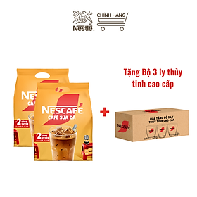 Hình ảnh [Tặng Bộ 3 ly thủy tinh cao cấp NESCAFE] Combo 2 Bịch Cà phê sữa NESCAFÉ (Bịch 25 gói x 24 g)