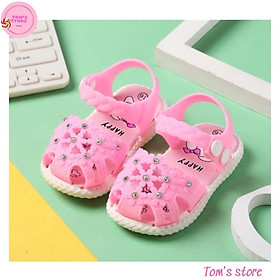 Cho Bé giày tập đi dép quai hậu tập đi kiểu dáng công chúa nhựa PVC siêu mềm chống trơn trượt cho bé