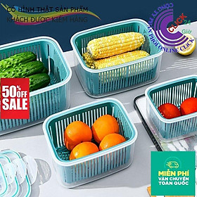 Set 5 Hộp Kèm Rổ Đựng Thực Phẩm, Bảo Quản Rau Củ Quả Tủ Lạnh, 2 Lớp Chống Úng - Hàng Cao Cấp