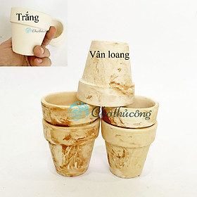 Combo 5 chậu đất nung trồng sen đá mini, xương rồng, bonsai - Chậu cây nhỏ để bàn vintage decor trang trí, chậu vân mây loang hoặc trắng