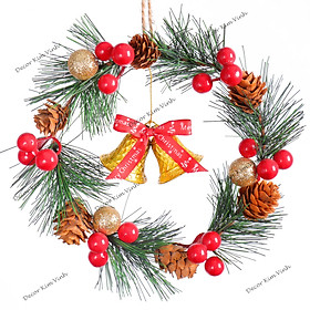 Vòng hoa Noel TC02 25cm Vòng Hoa Trang Trí Noel Vòng Nguyệt Quế Giáng Sinh Có Đèn