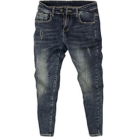 Quần jeans nam co dãn , quần bò nam kiểu trơn xước dáng vừa không bó sát thiết kế trẻ trung đơn điệu phá cách gồm 5 kích thước (28-32) Julido mẫu QJNM08 - Màu xanh đậm