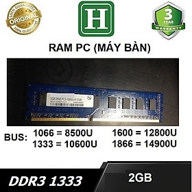Mua Ram PC  2GB DDR3 bus 1333 (10600U)  ram dùng cho máy bàn  desktop