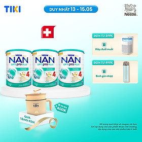 Bộ 3 Lon Sữa bột Nestlé NAN OPTIPRO PLUS 4 1500g/lon Giúp tiêu hóa tốt + Tăng cường đề kháng (2 - 6 tuổi) - Tặng Nồi lẩu điện A2