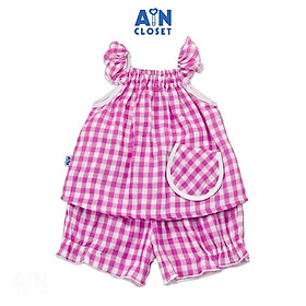 Bộ quần áo ngăn bé gái họa tiết Gingham Hồng xô cotton - AICDBGYXRJ4M - AIN Closet