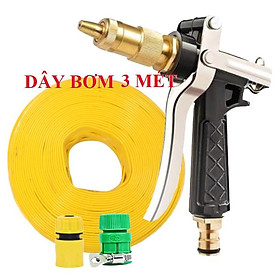 Bộ dây vòi xịt nước rửa xe, tưới cây . tăng áp 3 lần, loại 3m, 5m 206236 K đầu đồng,cút,nối vàng+ tặng mở chai