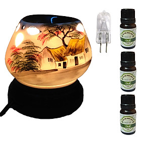 3 tinh dầu quế Eco 10ml và đèn xông tinh dầu tam giác làng quê và 1 bóng đèn