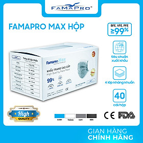 Hình ảnh [HỘP - FAMAPRO MAX] - Khẩu trang y tế kháng khuẩn 4 lớp Famapro Max (40 cái/ hộp) - 1 HỘP