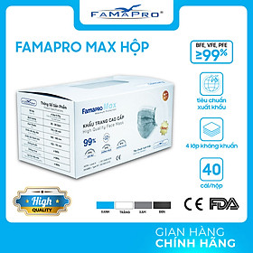 [HỘP - FAMAPRO MAX] - Khẩu trang y tế kháng khuẩn 4 lớp Famapro Max (40 cái/ hộp) - 1 HỘP